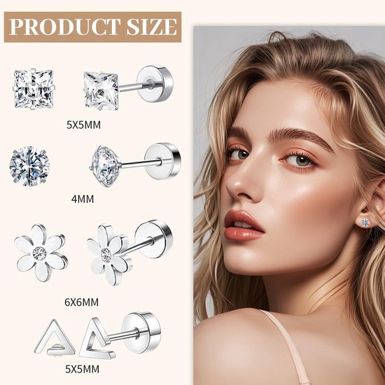 8 stuks piercings oor tragus piercing zilver lip piercing tragus piercing oor piercing helix piercing neuspiercings chirurgisch staal sieraden set 8mm 20G staaf met zirkonia voor mannen en — afbeelding 2