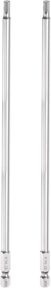 2 schroevendraaierbits met platte zeskantkop 4 mm (H4) zeskantschacht 1/4 inch lengte 200 mm (8 inch) Aimanté professioneel staal S2 zeskantboor metrische sleutel