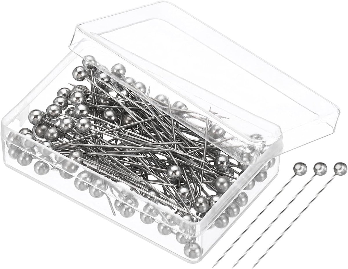100 stuks naaistiften, 3,5 cm, rechte pin met plastic parelvormige bolkop, voor stof, decoratieve sieraden, knutselen en naaien, project, zilver