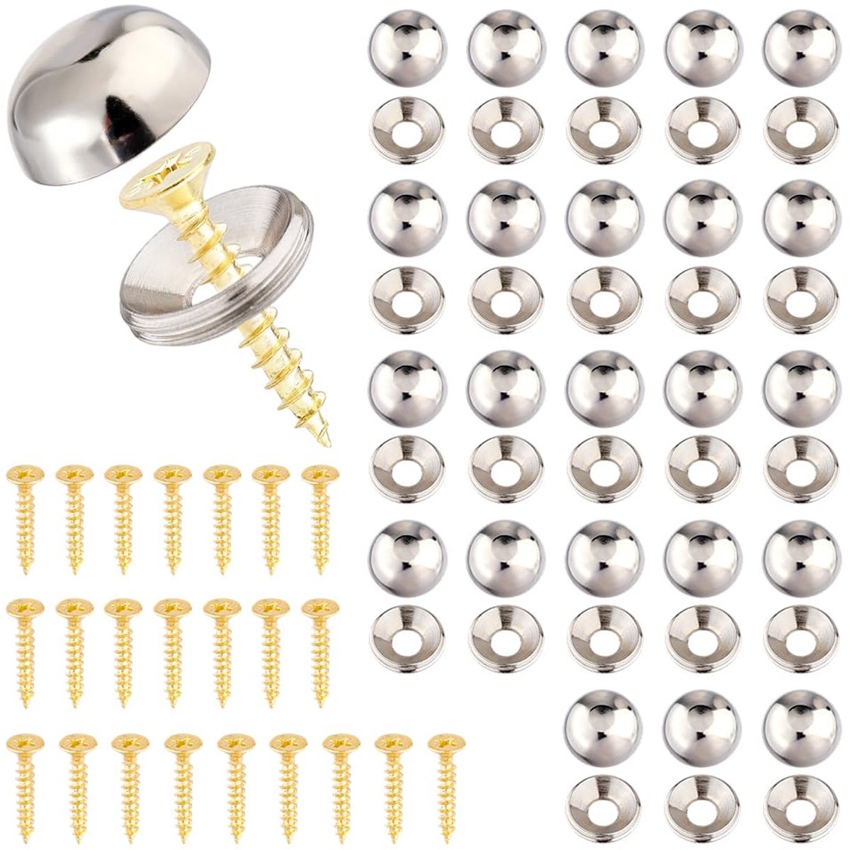 Sets decoratieve schroeven van ijzer met doppen, 14,5 mm, schroefafdekking, bevestigingen, zilver, sierspijkers, retro, decoratieve doppen voor spiegels, bevestigingsmateriaal