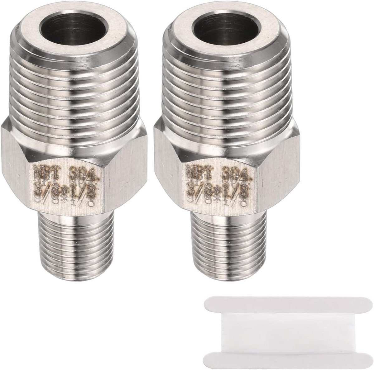 2 stuks 304 roestvrij stalen zeskantnippel 1/8" NPT mannelijk x 3/8" NPT mannelijke rechte schroefdraad buisfitting verlengbuisverbinders adapter voor water olie gas leidingen