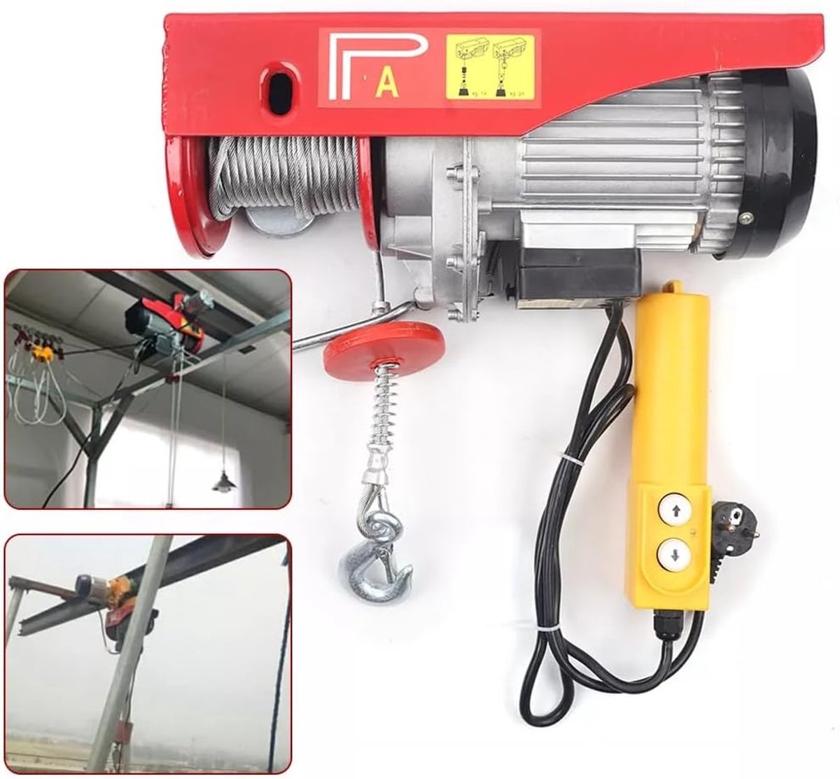 Elektrische kabellier 1300 W - dubbele haak - 400 kg - 800 kg draagkracht - ideaal voor garage en magazijnen - SnelShoppen