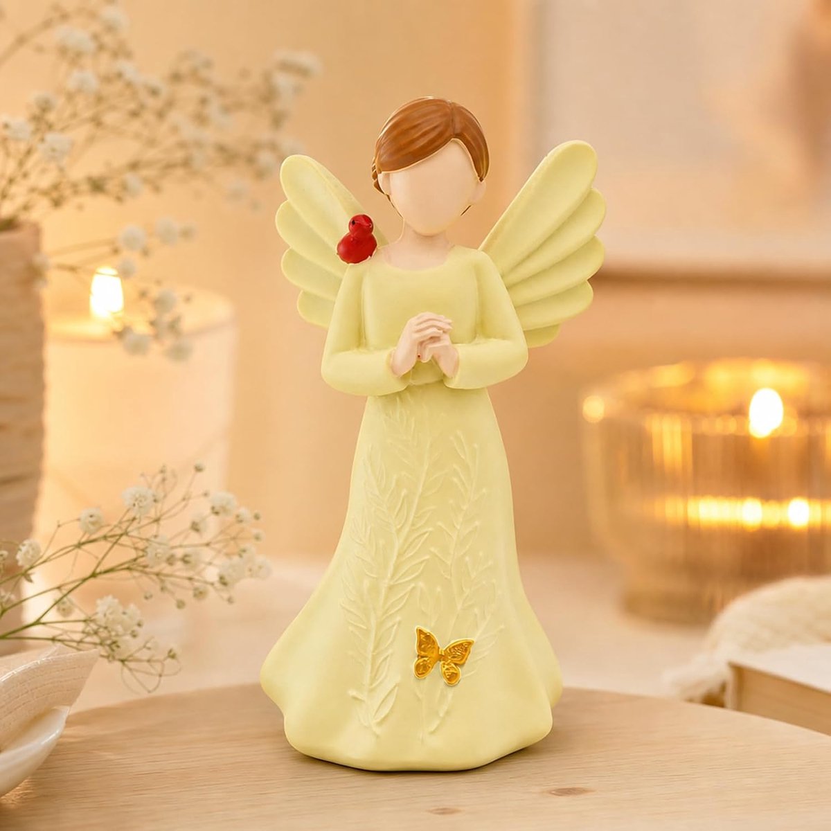 Beschermengel figuur van hars, engel moedig cadeau voor vrouwen, rouwcadeau en troost bij verlies, vergeet mij niet hoop, engelfiguur voor woondecoratie (14,6 x 7 x 7 cm)