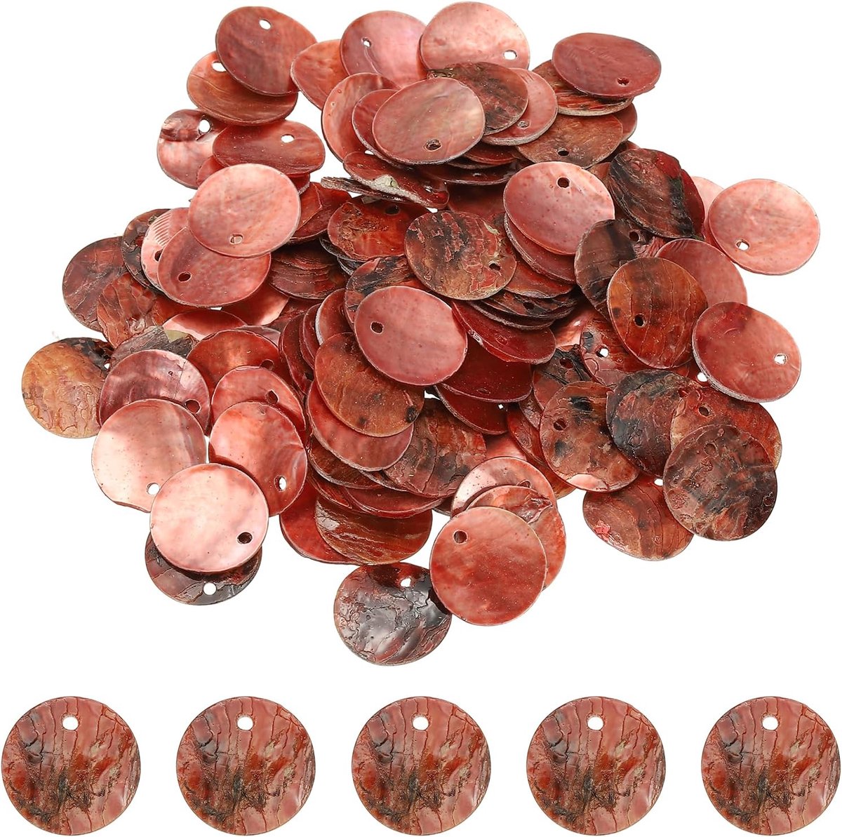 Kralen voor het maken van sieraden, 15 mm natuurlijke platte ronde schelp muntbedels zeeschelpen voor knutselen handwerk kleding decor, bruin