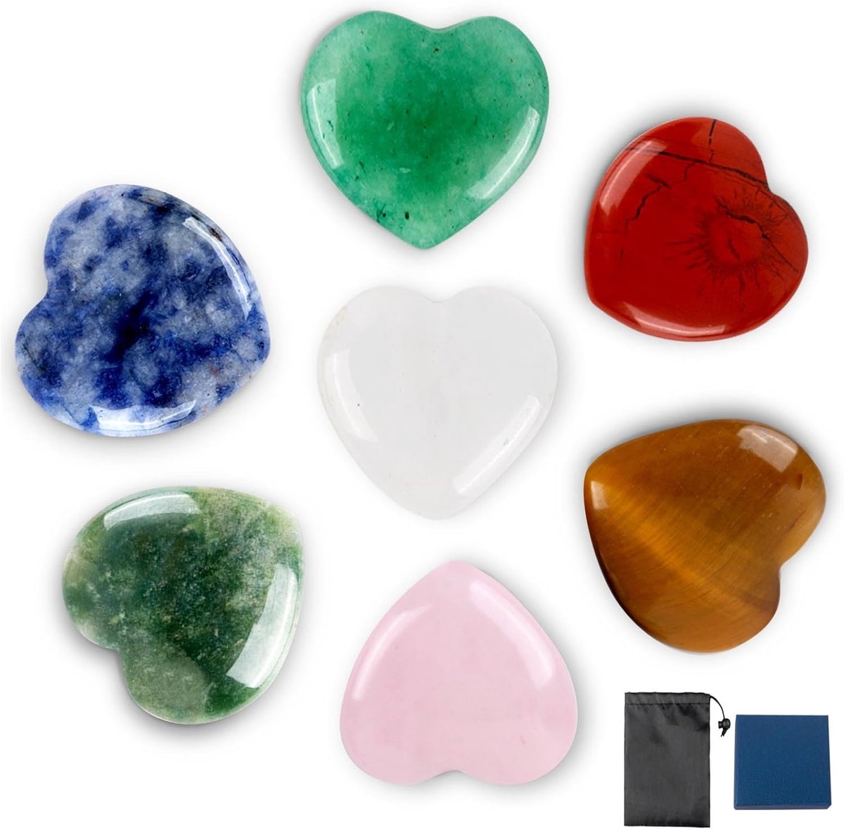 7 stuks helende kristallen rozenkwarts kristallen chakra kristallen set kristal hart edelstenen met een sieradendoosje en opbergtas 7 kleuren voor stressverlichting chakra balanceren