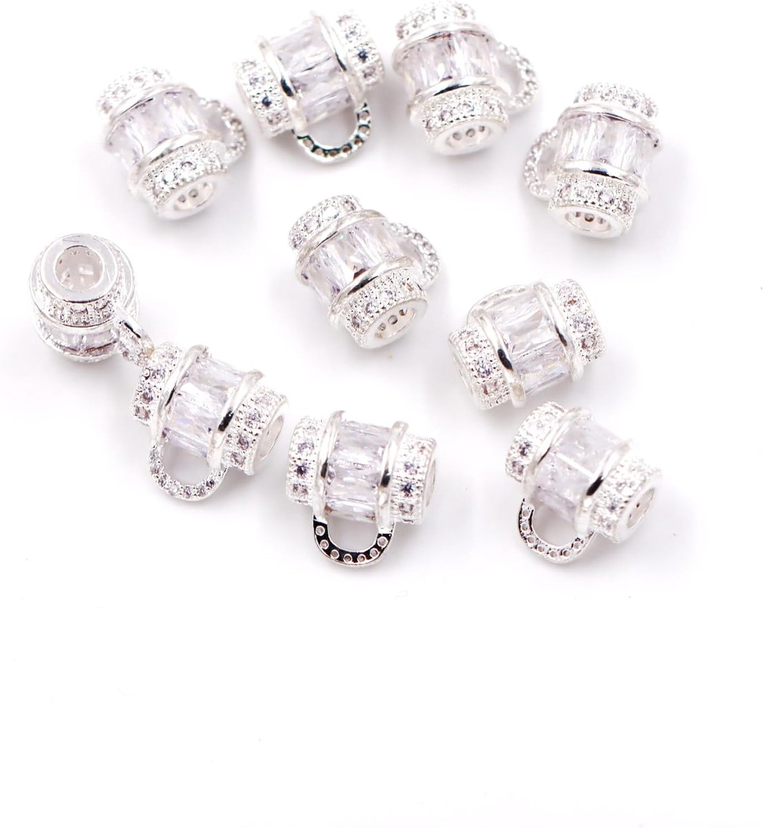 Kwaliteit Cubic Zirkonia Spacer Kralen Voor Sieraden Maken, Tube Kralen Voor Kettingen Armbanden Fabricage 9 * 12mm silver-white