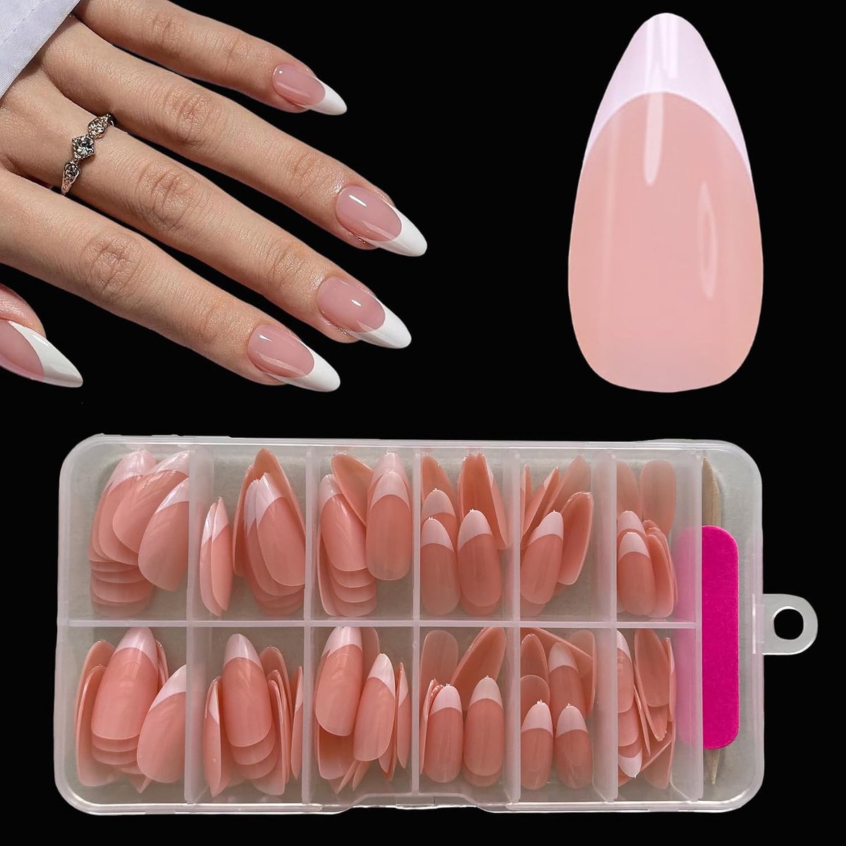 120 stuks medium amandel press-on nagels, zachte gel nepnagels, herbruikbare semi-transparante kleefnagel voor vrouwen