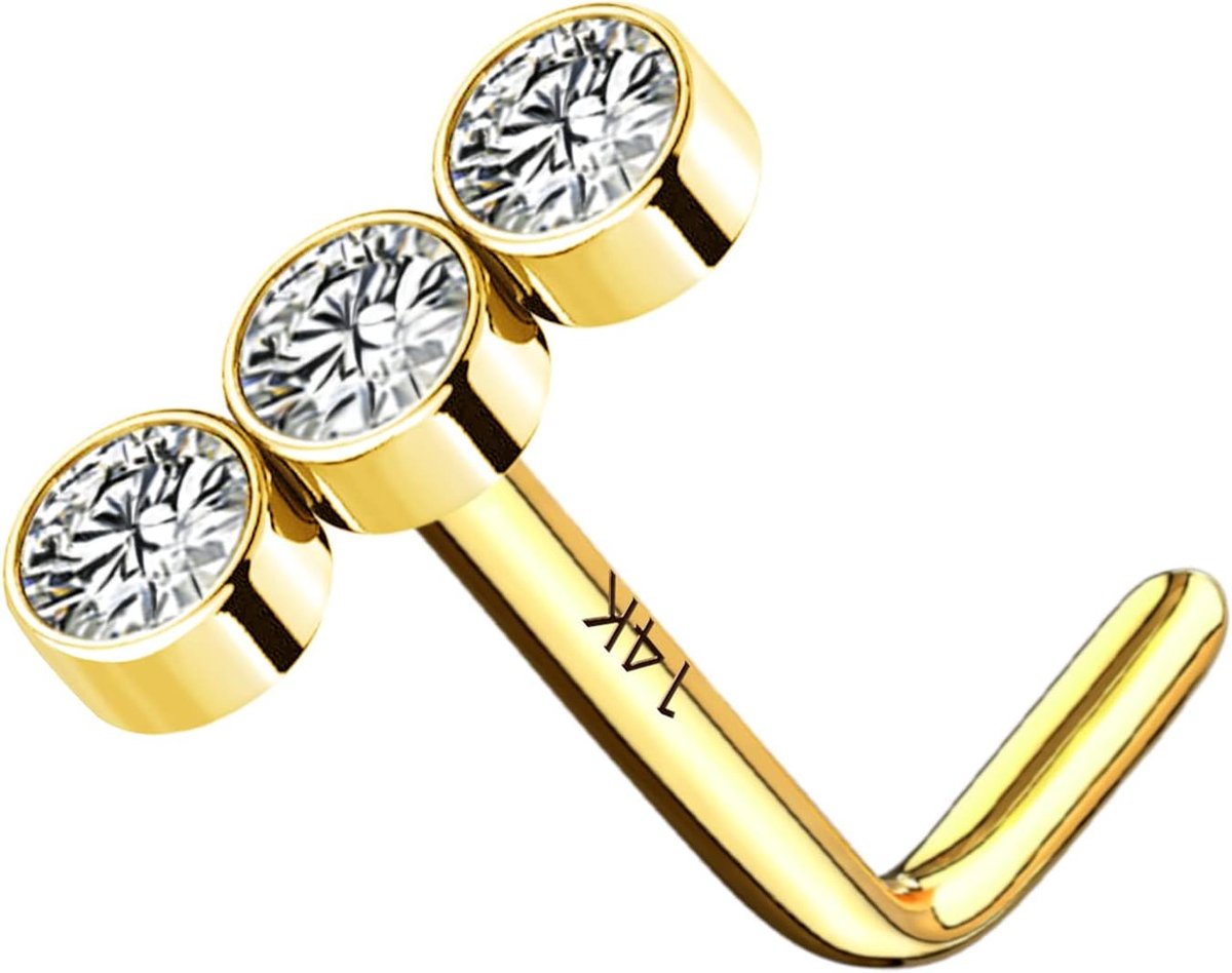 9ct & 14 karaat geelgoud neusgat piercing stud 20G neusring piercing L vormige neus stud ronde CZ schroef neusring piercings gouden neus bot neus ring stud piercing sieraden