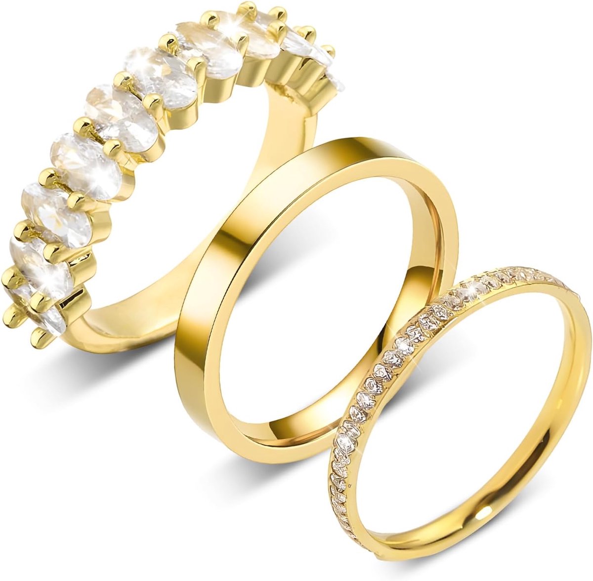 Ringen vrouwen goud, 14 karaat vergulde gouden ringen goud dames met geschenkdoos stapelbare ringen set duimring dunne vingerring eenvoudige bandring verlovingsring verlovingsring