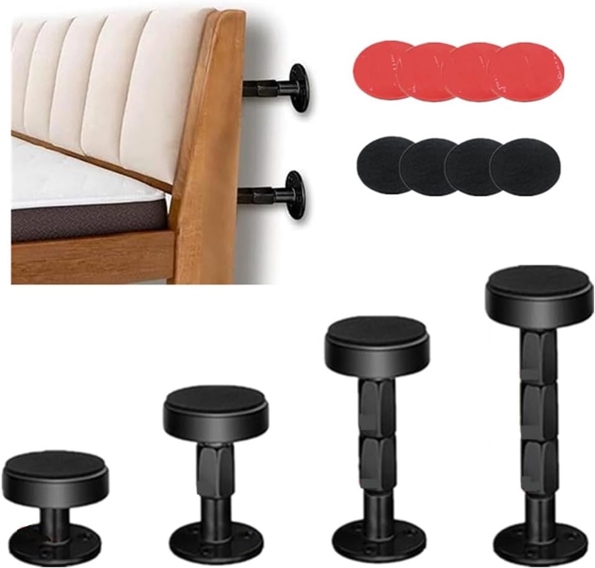 Stabilisatoren voor hoofdeinde, 4 stuks, gereedschap voor hoofdbord, verstelbaar bedframe, telescopische houders voor kasten, banken, bedden, kamerwand
