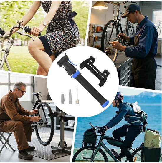 Kleine Fietspomp - Reis Luchtpomp - Fietsbanden Oppompen - Hoge Druk Output - 21.2 cm - Zwart blauw — afbeelding 4