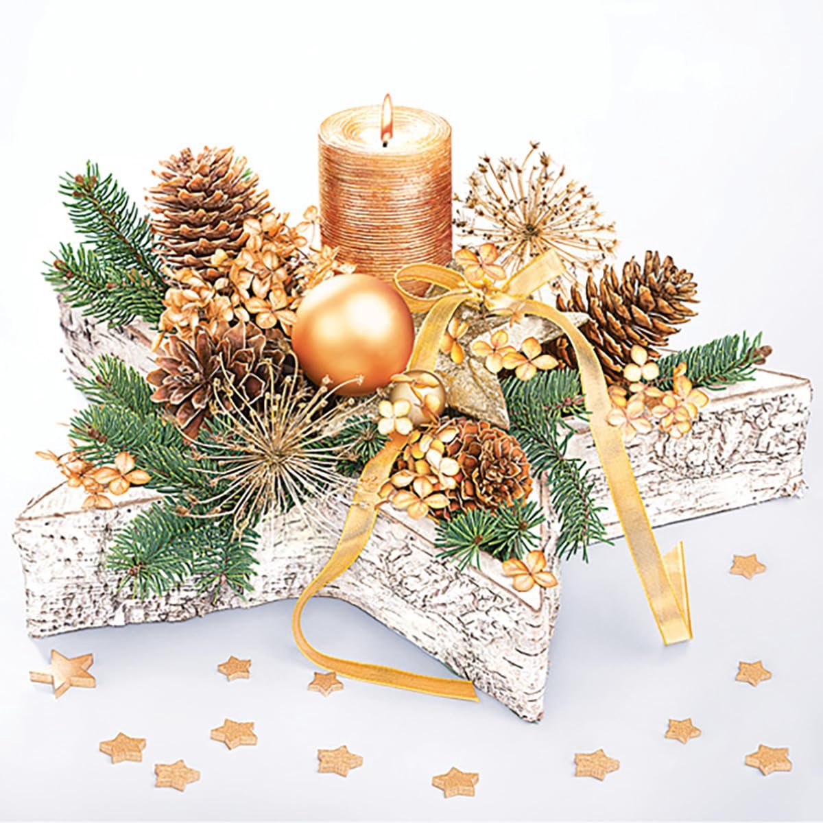 Decoupage servetten 33cm - 3-laags tissue papier - gouden decor op houten ster - ideaal voor Kerstfeest - ShopVlot