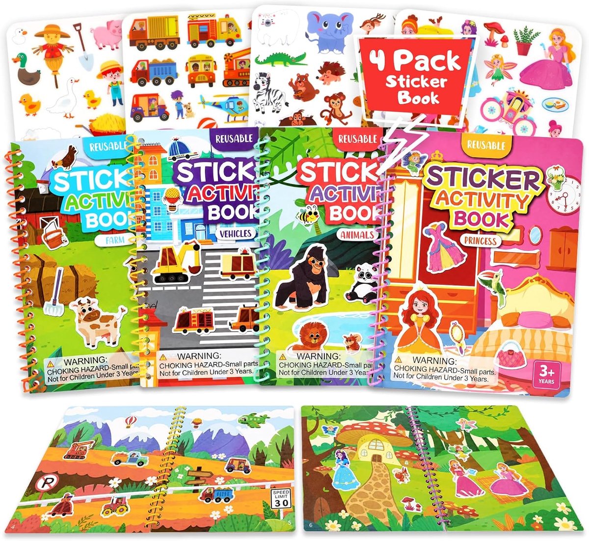 Herbruikbare stickerboekjes 4 stuks - vanaf 3 jaar - leuk voor creatief spelen - stimuleert fantasie - ShopVlot