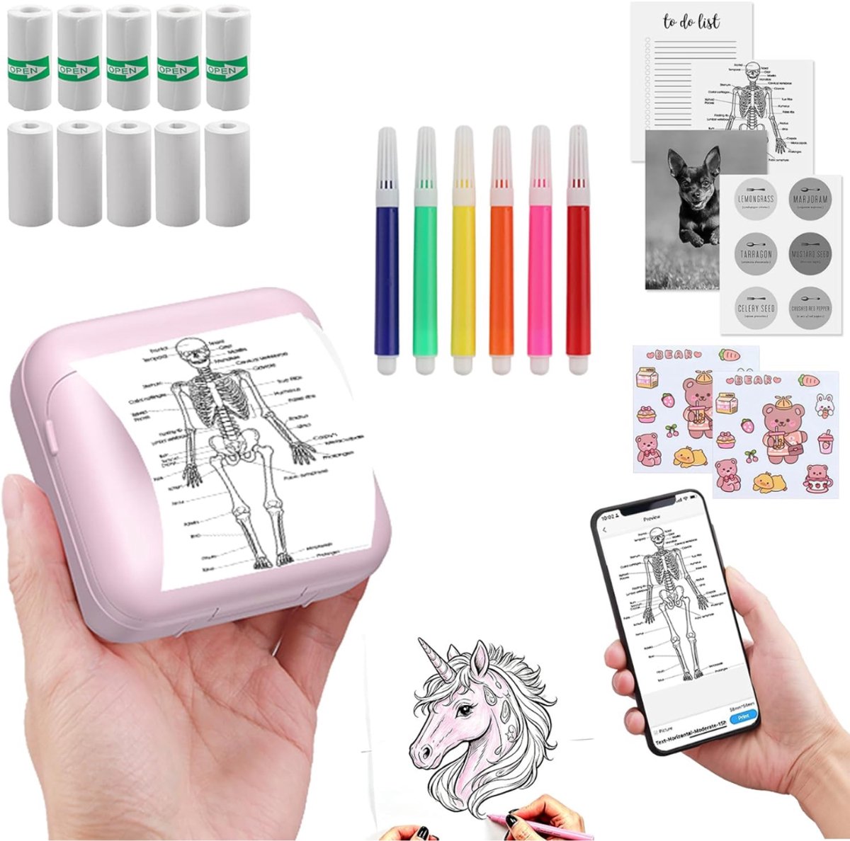 Lìon® Mini Printer - Zakprinter - Mini Printer voor Mobiel - Roze - 9cm x 9cm x 5cm