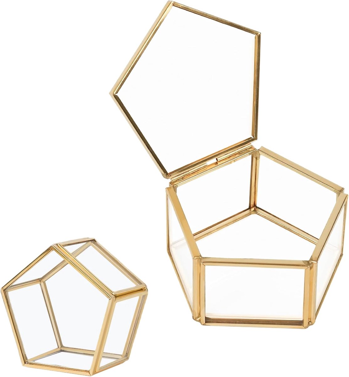 Sieradenbox Geometrisch - Vintage Goud - Hexagonaal Glas - Perfect voor Organisatie - SnelShoppen