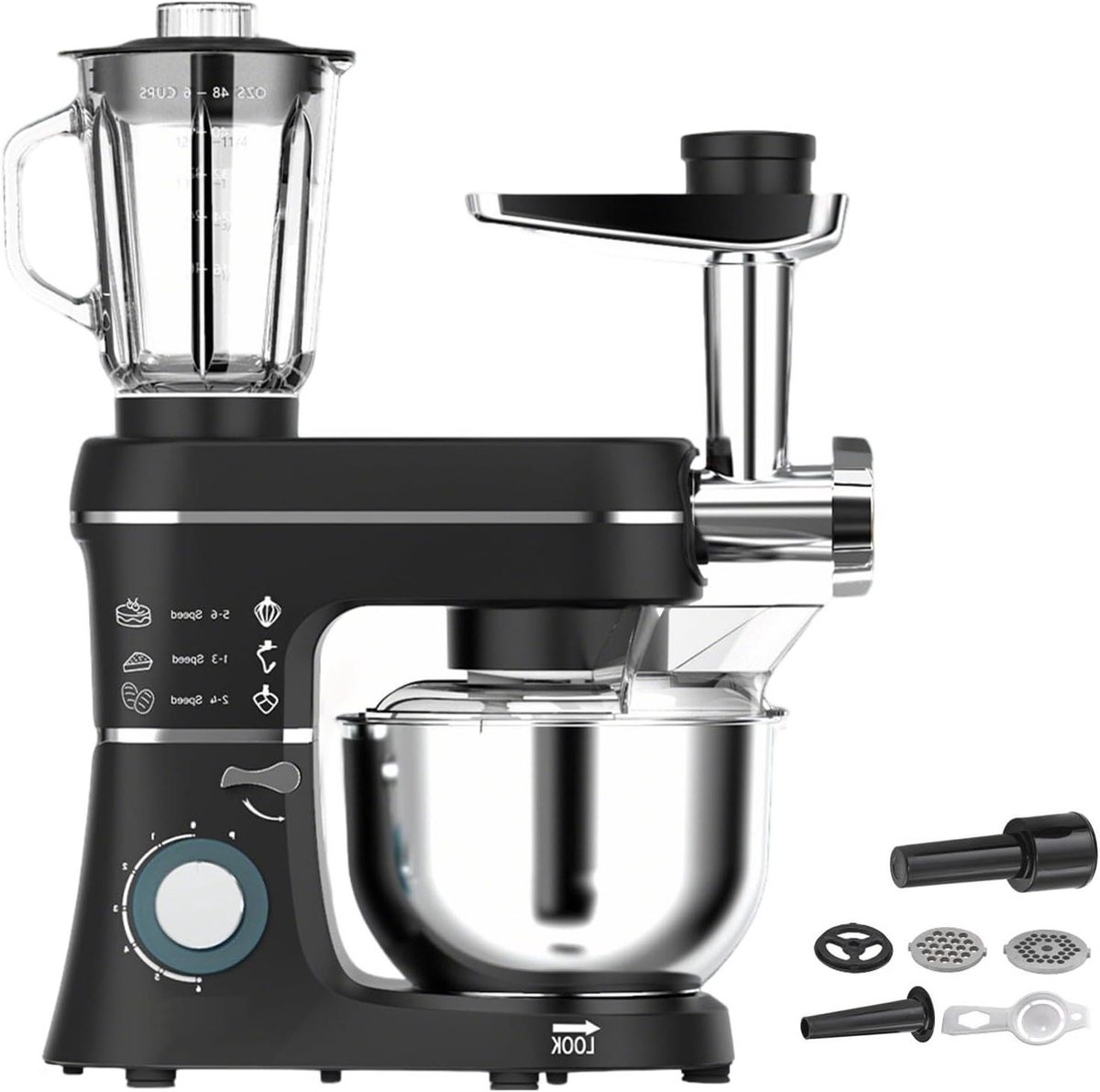 Staande Keukenmixer - Keukenmachine Elektrisch - Thuis Bakken en Mixen - 5-in-1 Multifunctioneel - 10 Liter Kom - Zwart
