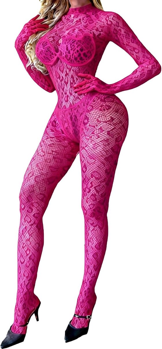 Bodystocking voor vrouwen - sexy luipaardprint - visnet met kant - perfect voor een feestje - SnelShoppen