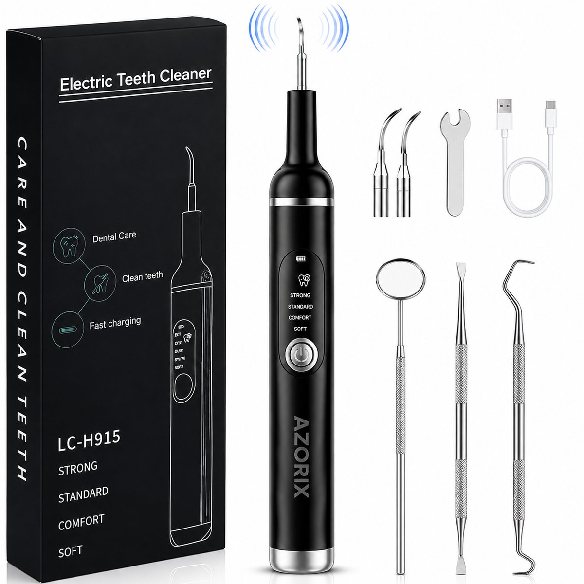 Azorix Elektrische Tandsteenverwijderaar - Tandplak Verwijderaar - Professioneel Tandenreinigingsapparaat met LED Licht - 4 Reinigingsmodi - USB-C Oplaadbaar - IPX7 Waterproof - Veilig Tandsteen verwijderaar Voor Thuis - Tandsteenverwijderaars