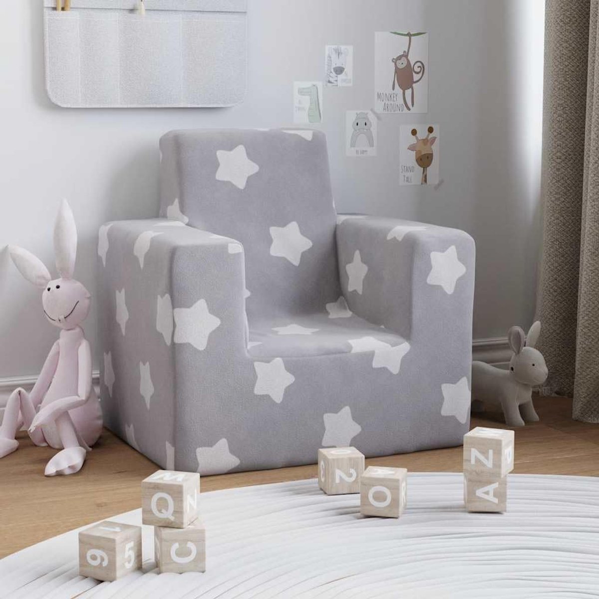 Kinderbank Pluche - Kindersofa Kinderstoel - Ontspannen en Spelen - Afneembare Overtrek - 52 x 38 x 50 cm