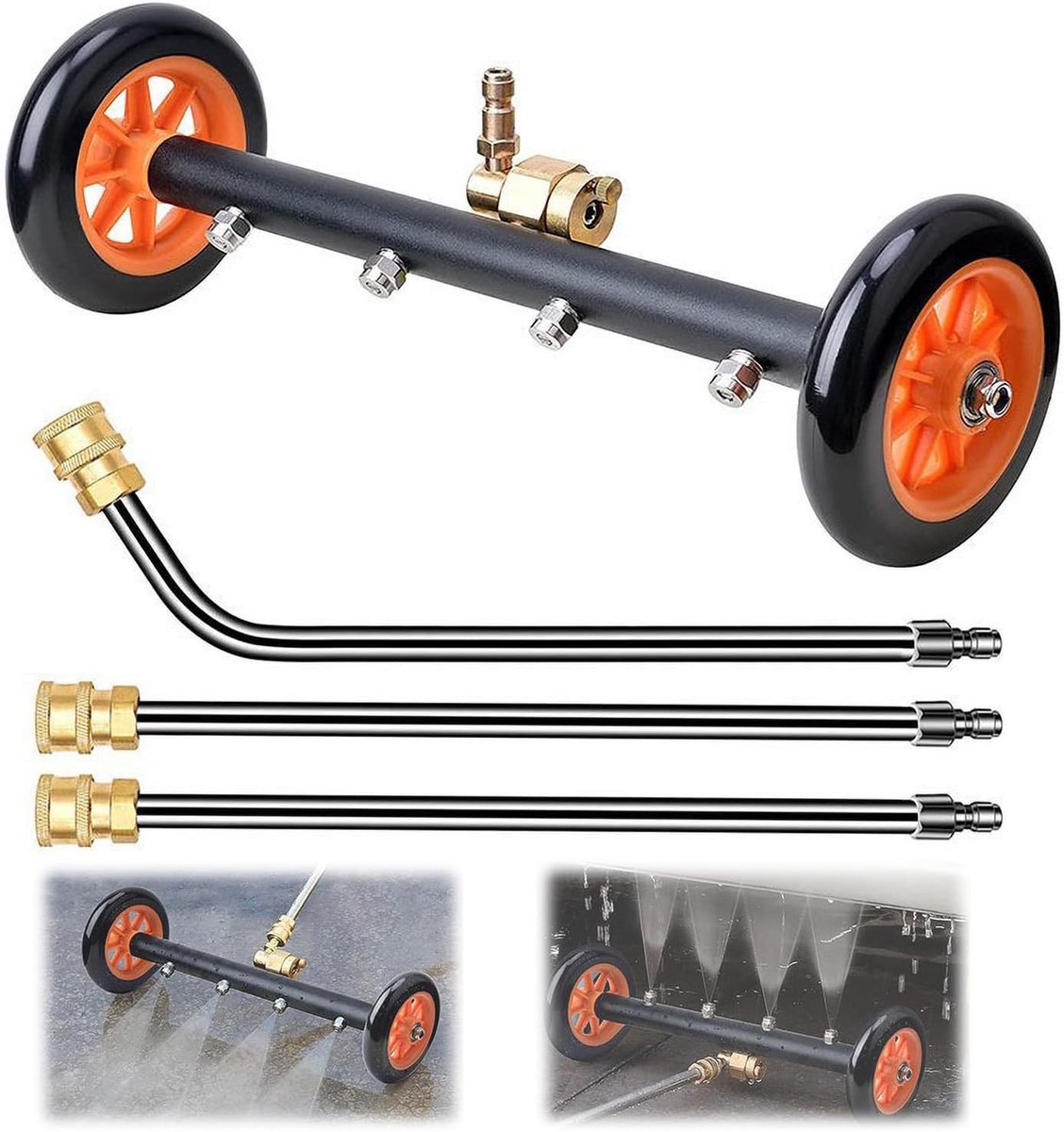 Undercarriage reinigingsinstallatie 2-in-1 - hogedruk onderstelreiniger - met 3 verlengstangen - SnelShoppen
