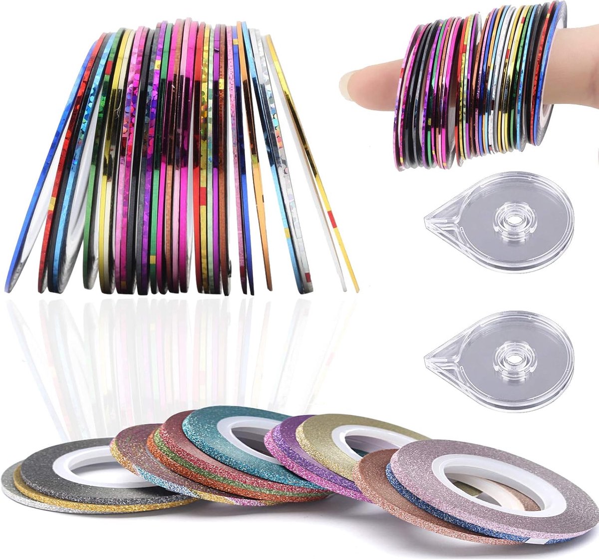 Nail Art Stripes Tape 46 Rollen - Glitter en Matte Stickers - Zelfklevend voor Nail Art Decoratie - SnelShoppen