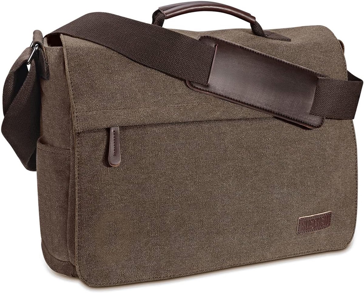 Schoudertas voor laptop 15.6 inch - vintage canvas - stijlvolle schoudertas - perfect voor dagelijks gebruik - SnelShoppen