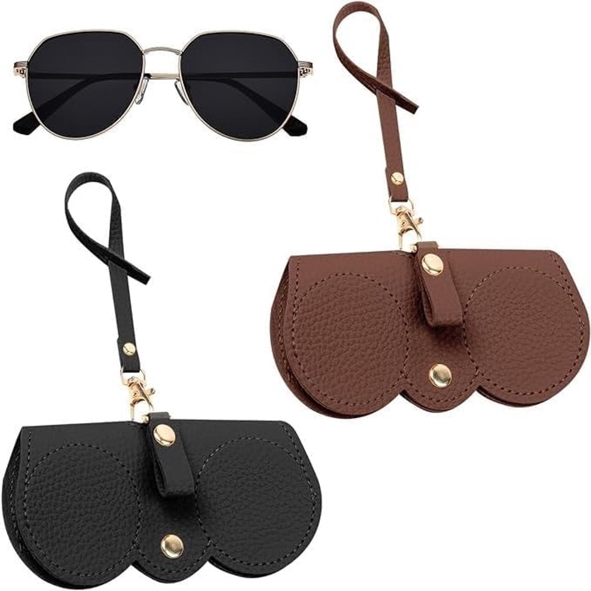 Bril etui met 2 elegante brillenzakjes - PU leren case - zwart en bruin - bescherming en stijl - SnelShoppen