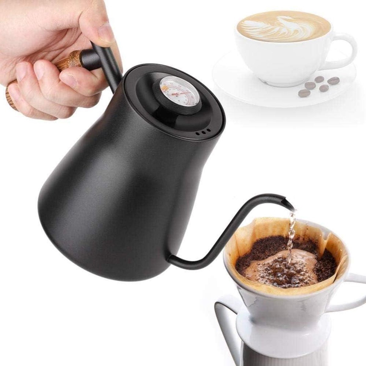 Giet over ketel - Zwanenhals waterkoker - Koffie zetten - Houten handvat - 850 ml - Roestvrij staal