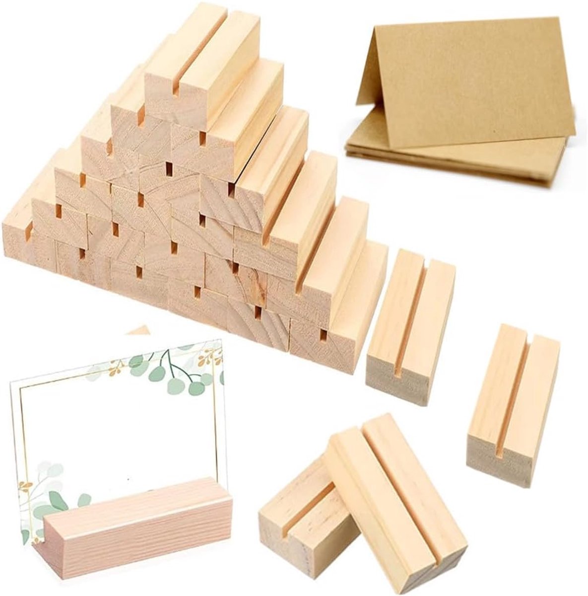 Houten plaatskaart houders 30 stuks - houten bord houders met kaarten - voor trouwdecoratie - SnelShoppen