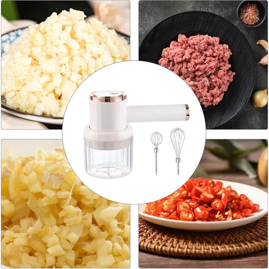 Elektrische Knoflookmolen - Uienhakker Keukenmachine - Snel Ingrediënten Hakken - USB Oplaadbaar - 95 x 20 x 95 cm - Wit — afbeelding 4