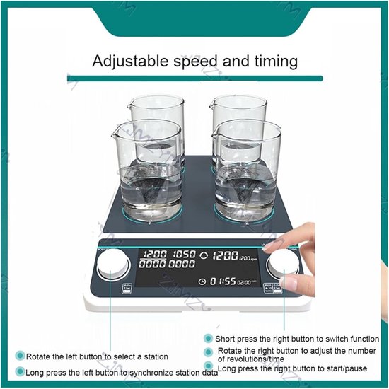 Magneetroerder - Mixer Laboratorium - Vloeistoffen Mengen - Vier Roerpunten - 4x500ml - Wit — afbeelding 2