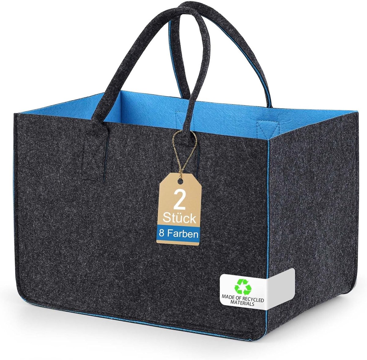 Boodschappenmand met handvat - vilten tas - donkergrijs-blauw - ideaal voor winkelen en picknicken - SnelShoppen