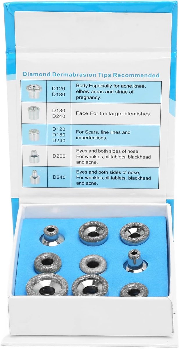 9 Pieces Dermabrasion Replacement Tips, Wrinkles Removal Metal Multi-size Professional Facial Dermabrasion Machine - ShopVlot