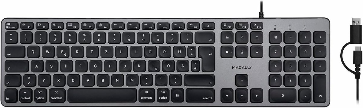 UCZKEYHUBSG-DE Ultra Slim Mac Keyboard, 22mm Thin, USB-C/USB-A Hub, Numeric Block, 16 Function Keys, Space Grey - ShopVlot