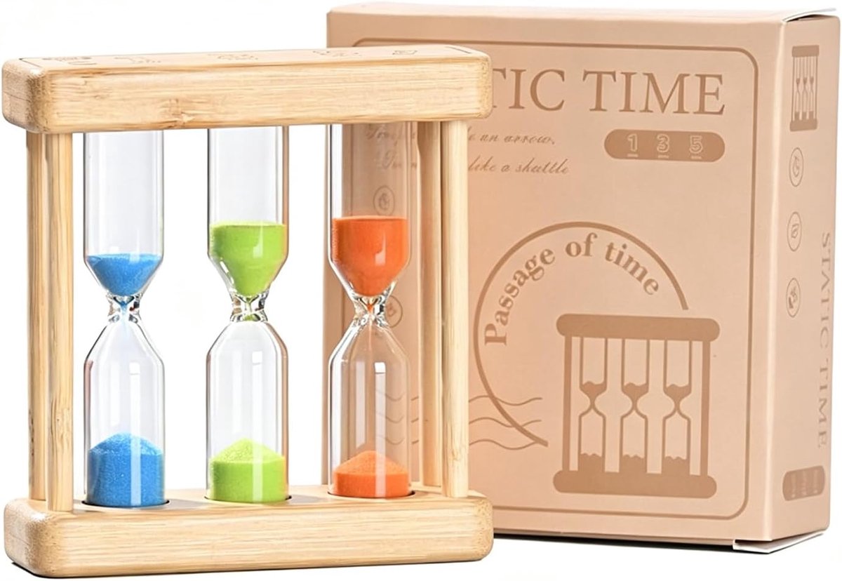 Zandloper 3-in-1 - Houten timer met 1/3/5 minuten - Creatief ontwerp - Ideaal voor tijdmanagement - ShopVlot