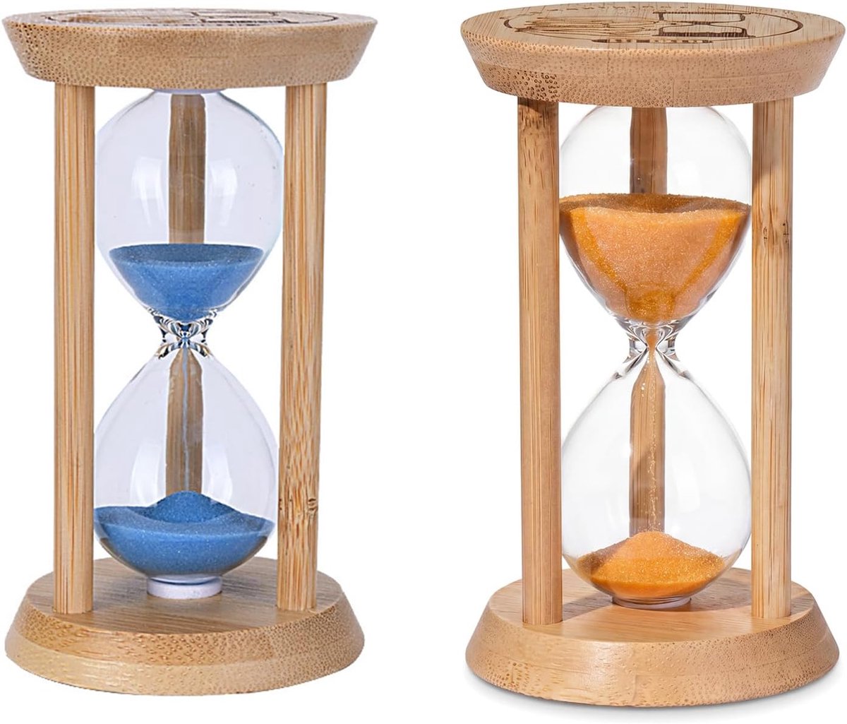 Zandloper set 3/5 minuten - houten zandloper - verschillende kleuren - ideaal voor tijdsbeheer - ShopVlot