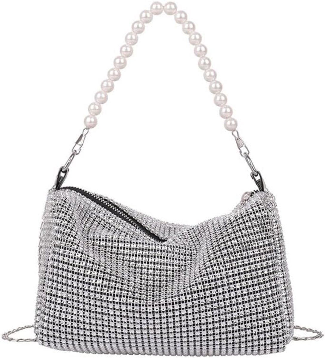 Feestclutch dames hobo type - glanzend met ketting - elegante schoudertas - perfect voor bruiloft - ShopVlot