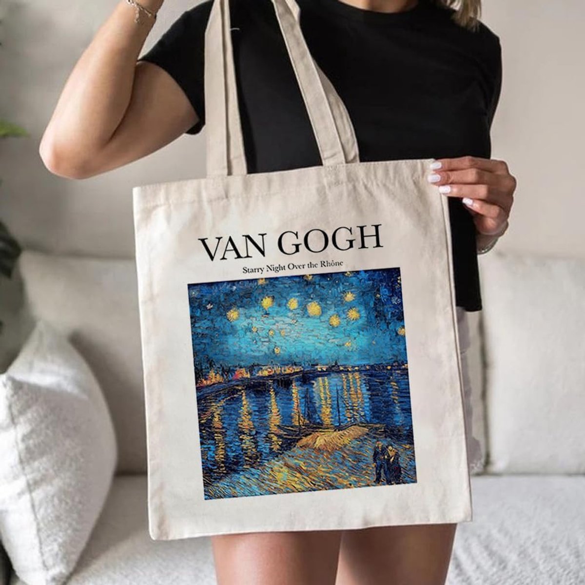Boodschappentas rechthoekig - stoffen met artistieke print - herbruikbaar - ideaal voor winkelen - ShopVlot