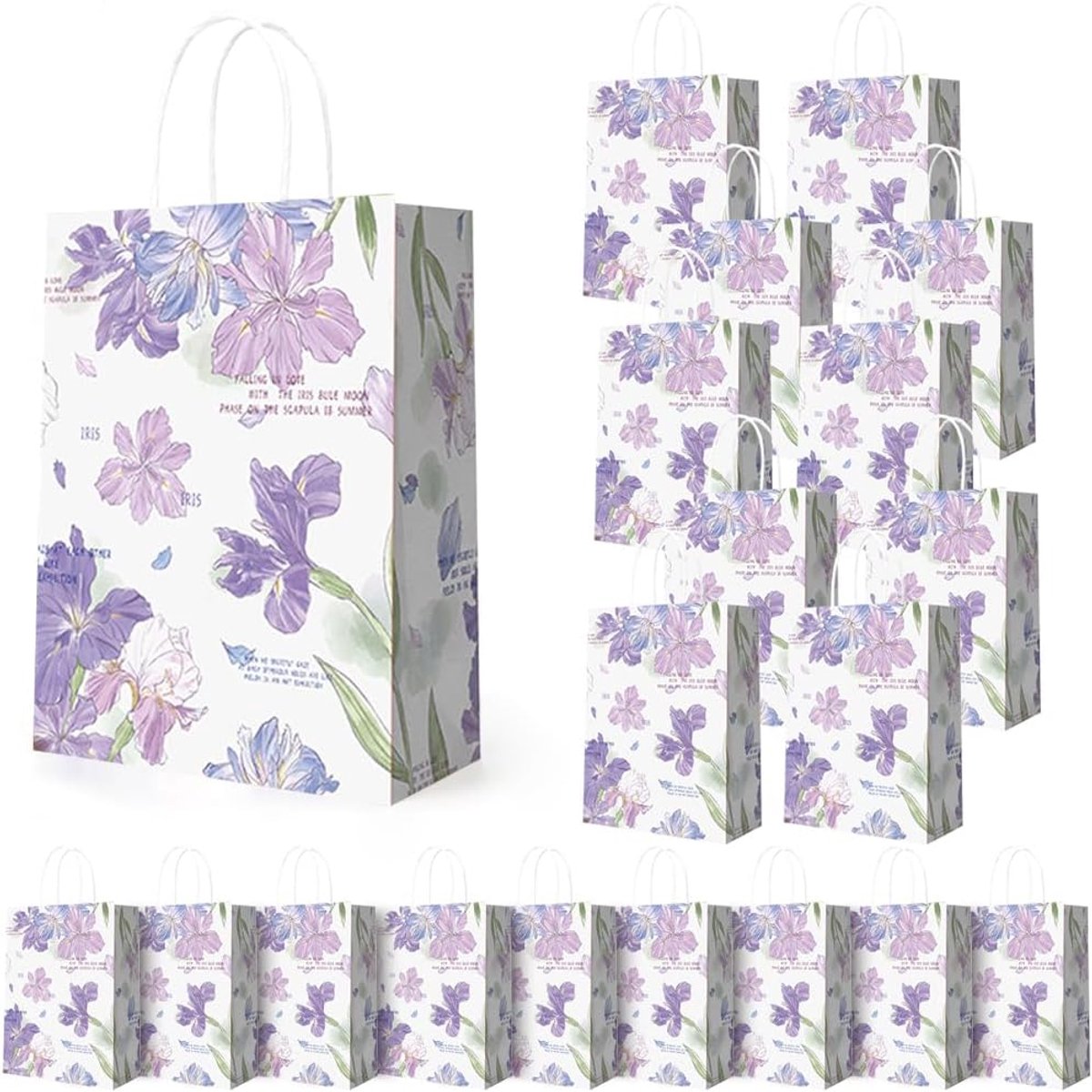 Geschenkzakjes 21 x 15 x 8 cm - Kraftpapier bloemenprint - Handvat voor verjaardagscadeaus - ShopVlot