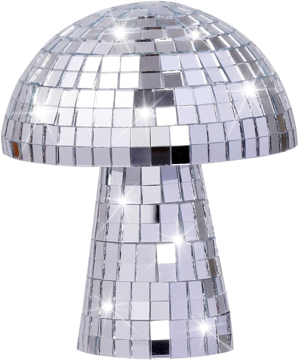 Disco bal paddenstoel 10cm - zilver - spiegelglas - sfeervolle decoratie voor feestjes - ShopVlot