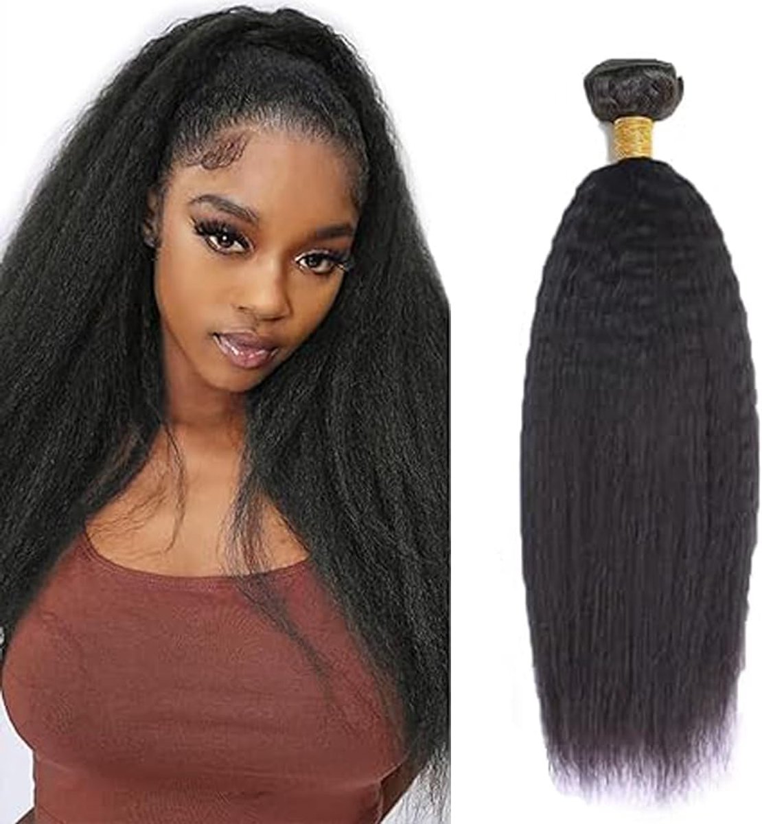 Human Hair Bundles 24 Inch - Kinky Straight - Natuurlijk zwart - Vol en dik met laag haarverlies - ShopVlot