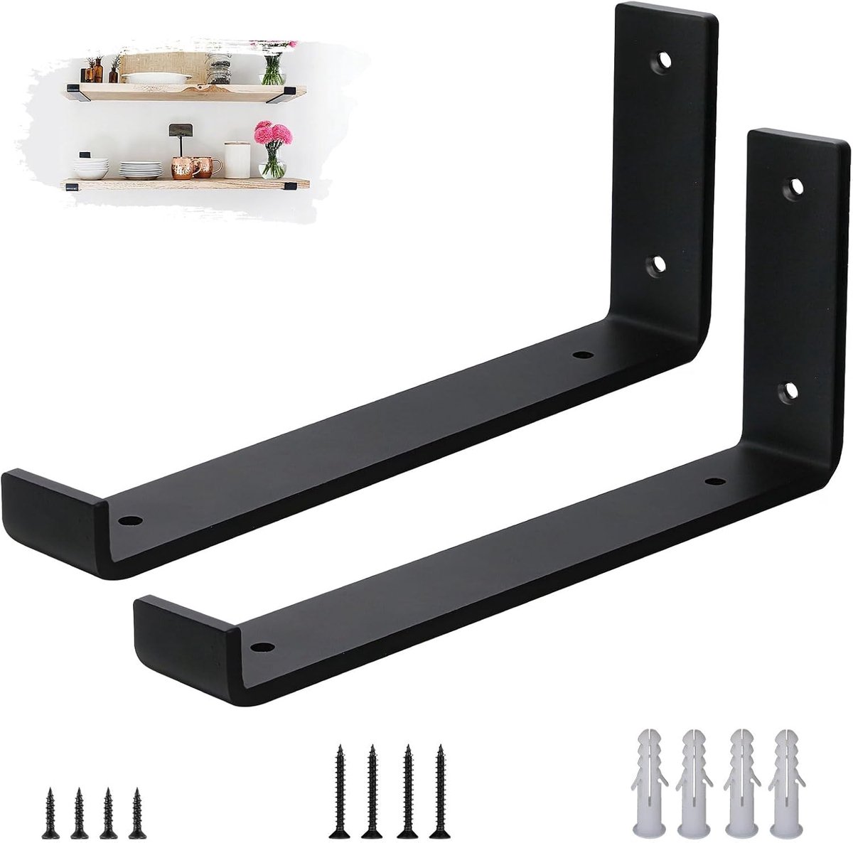 Plankdrager 2-delig - 5mm Staal met Opstaande Randen - Industrieel Zwart 30 cm - Sterke Plankondersteuning - ShopVlot