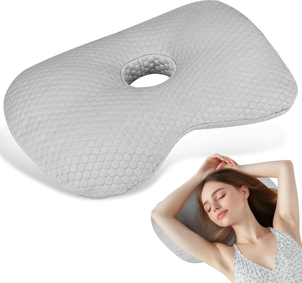 Piercingkussen 9 cm - Grijs - Zacht materiaal - Ontlast oor bij zijslapers - ShopVlot