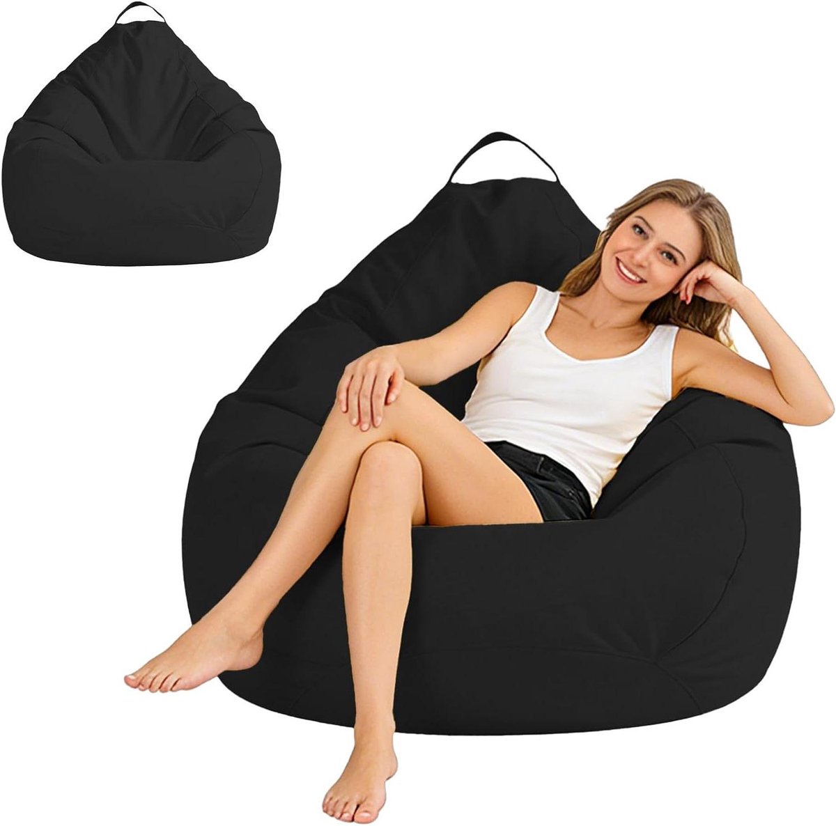 Zitzakhoes XX-Large - Zitzak overtrek - Woonkamer decoratie - Elastisch en duurzaam - 120 cm - Zwart