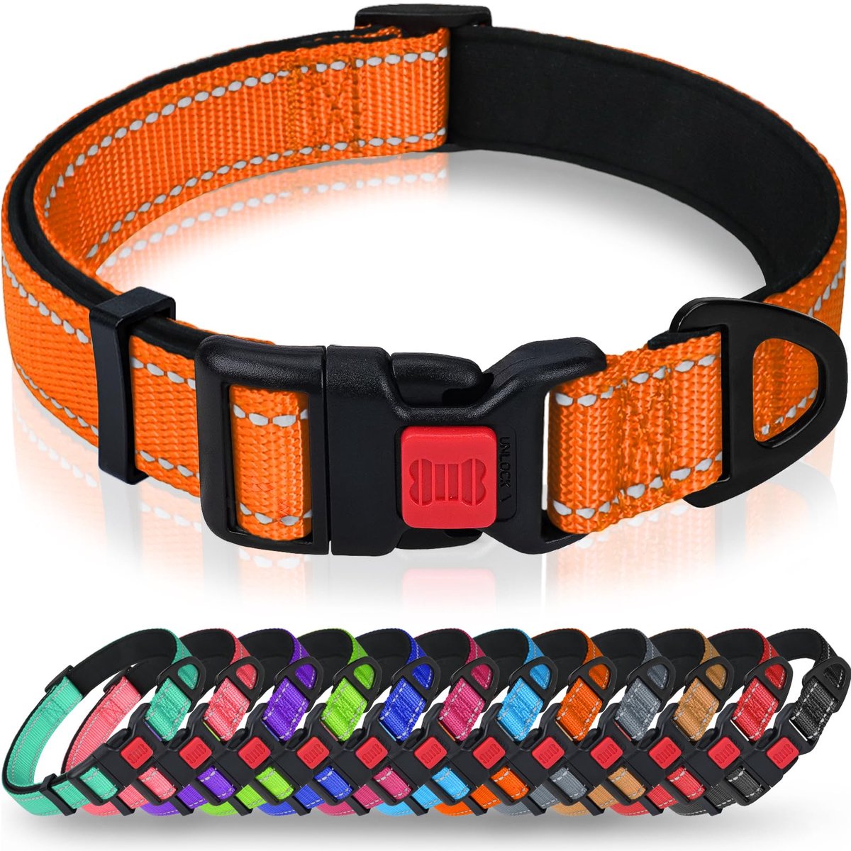 Hondenhalsband extra groot - reflecterend nylon - zachte neopreen voering - veilig en verstelbaar - ShopVlot