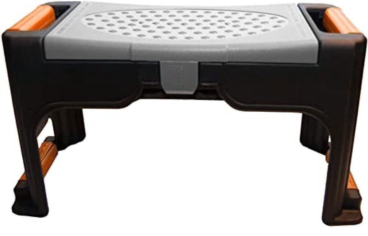 Tuinkruk met Opbergruimte - Kniebank en Tuinzitje in Eén - Ergonomische Tuinwerkkruk met EVA Schuimkussen - Stevige PP Constructie - Handige Opbergfunctie voor Gereedschap - Max. Belastbaar tot 90 kg - 26 x 50 x 19 cm - Zwart/Oranje/Grijs
