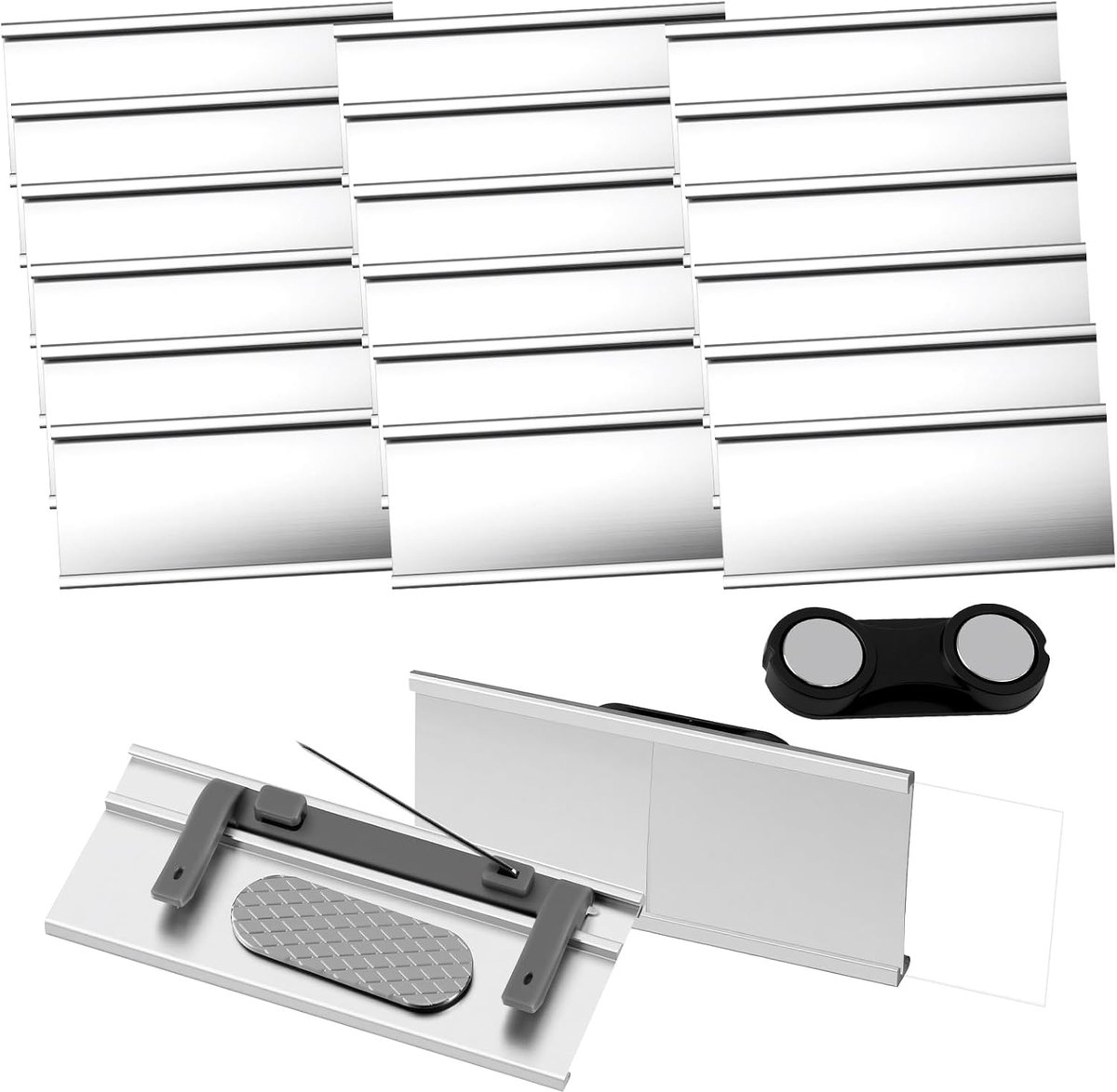 Kleding Naamlabels 20pcs - Dubbele Magneet - Aluminium Naamplaat Houder 72 x 35mm - Ideaal voor Werk en School - ShopVlot