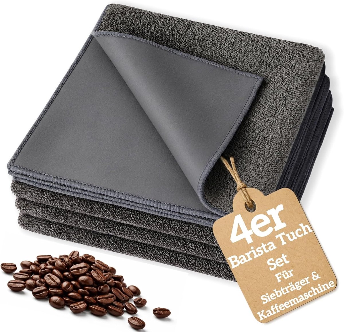 Barista doekset 4 microvezeldoeken 30 x 30 cm - dubbel grijs - speciaal voor koffiemachines - eenvoudig schoonmaken - ShopVlot