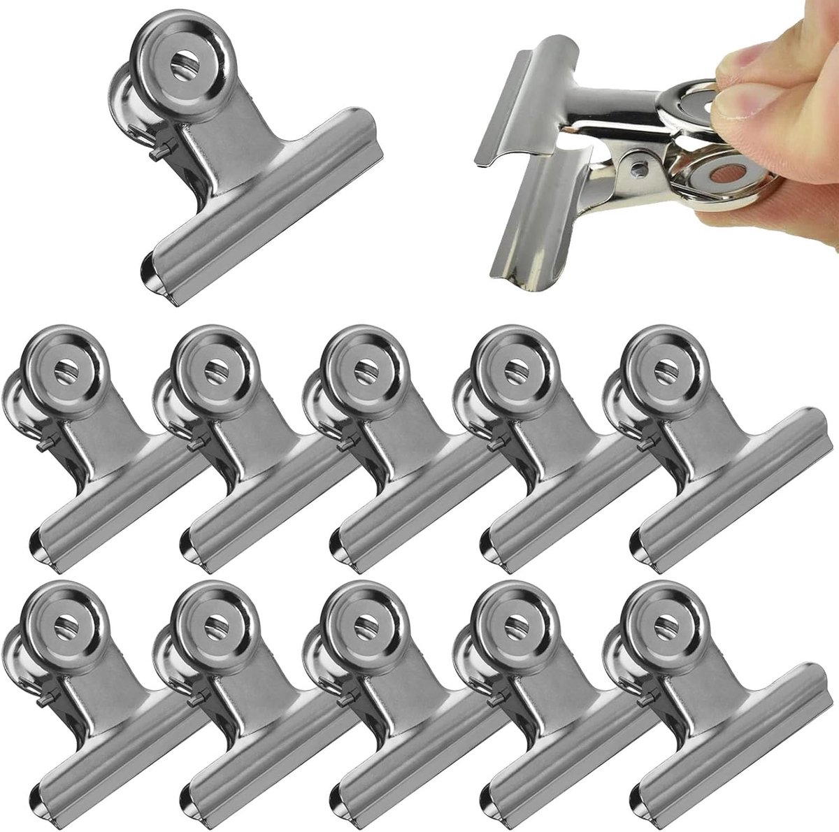 Stalen sluitclips 12 stuks - RVS - stevig en duurzaam - ideaal voor thuis en kantoor - ShopVlot