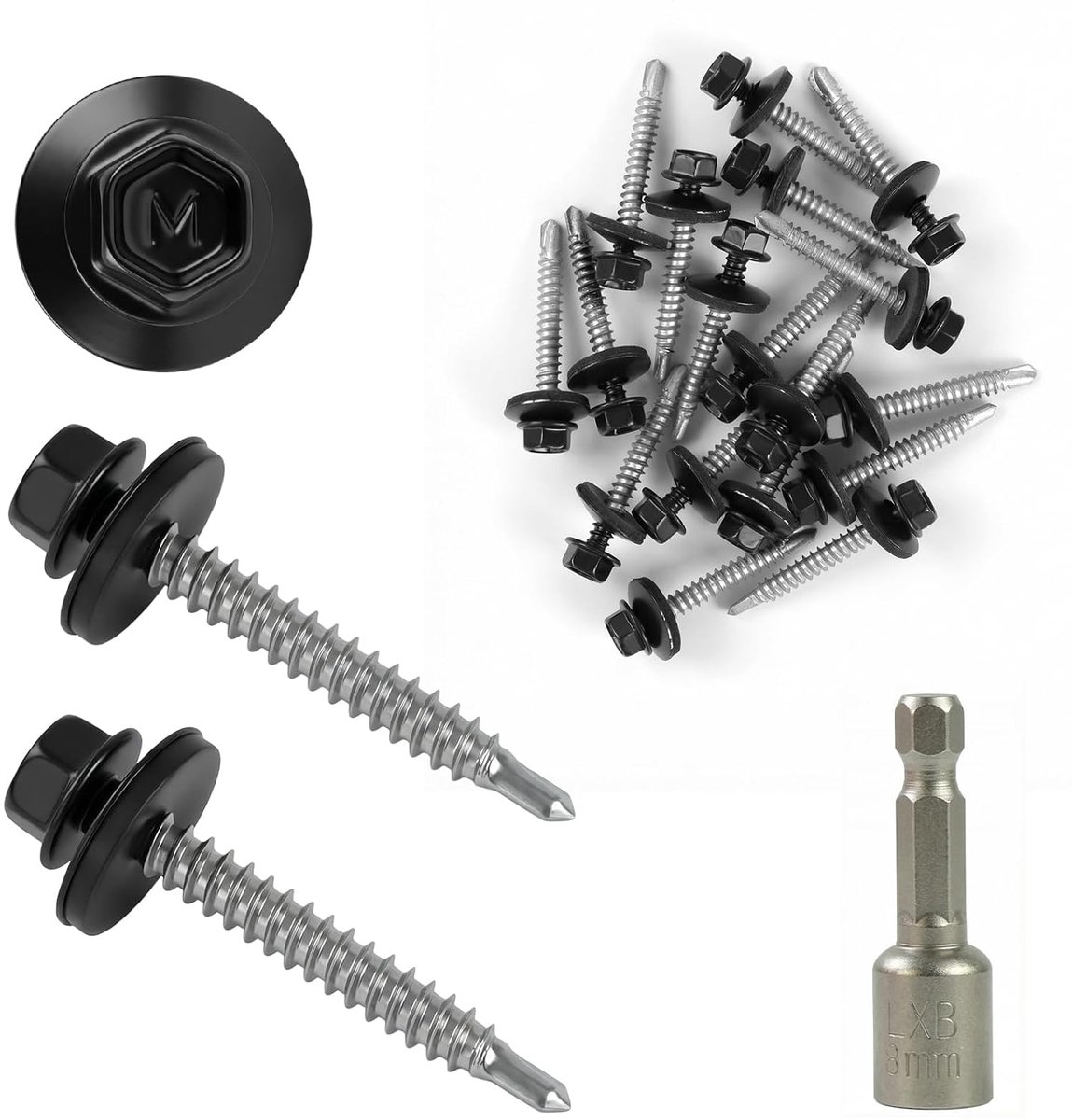 Zelfborende Spenglerschroeven 0,5 x 38 mm - Zwart - Met EPDM afdichtschijf - Geschikt voor diverse projecten - ShopVlot